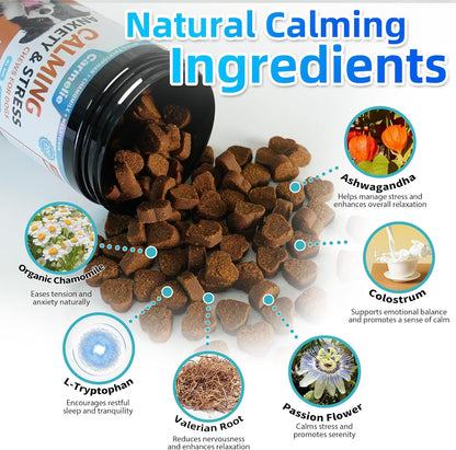 Carmelie Calming Treats for Dogs - 200 Count Calming Dog Treats -Alternative Calming Chews for Dog Reduce Stress, Fear, Separation Anxiety - Natural Valerian Root, L-Tryptophan - Chicken Flavor