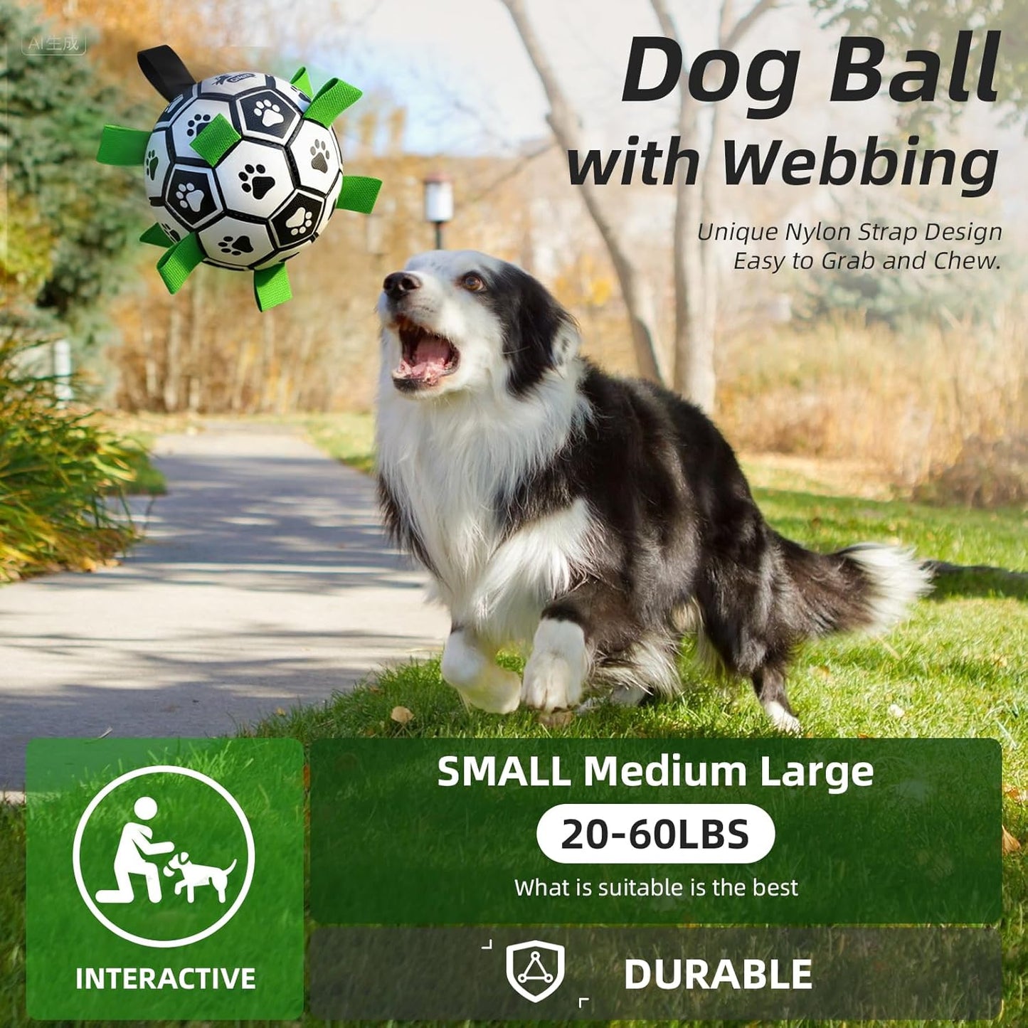 HETOO Dog Balls, Dog Football Toys with Webbing, Interactive Dog Ball Toys for Touring, Durable High Bounce Floating Dog Toy Balls for Dog Birthday Gifts Indoor & Outdoor Medium (6 Inch)