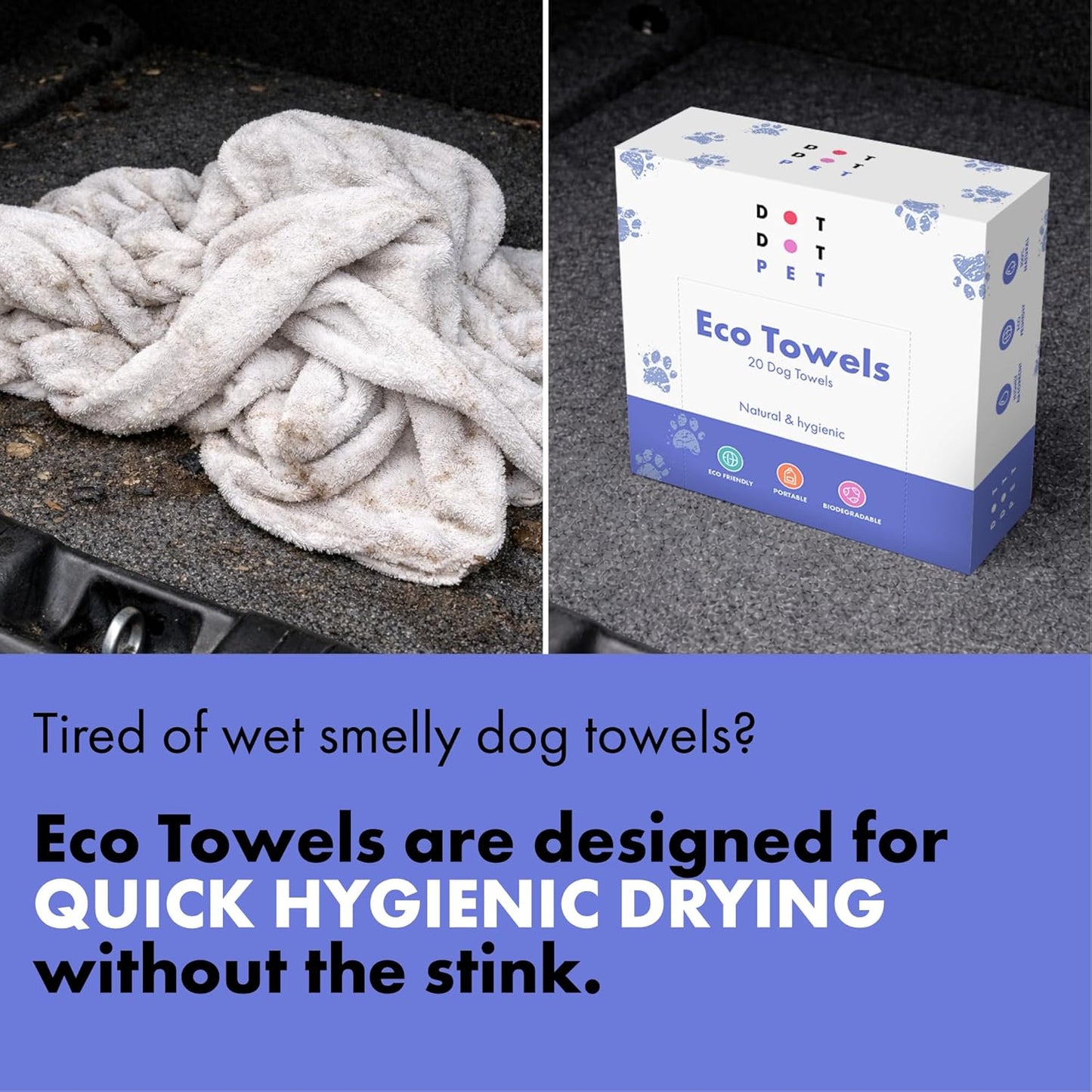 Eco Mini Dog Towels for Drying Dogs (10 Pack) - Natural Fibre, Super-Absorbent Small Dog Drying Towels, Plastic-Free & Skin-Kind - Dog Cleaning Wipes Ideal for Mud, Wet Dogs & Bath Time