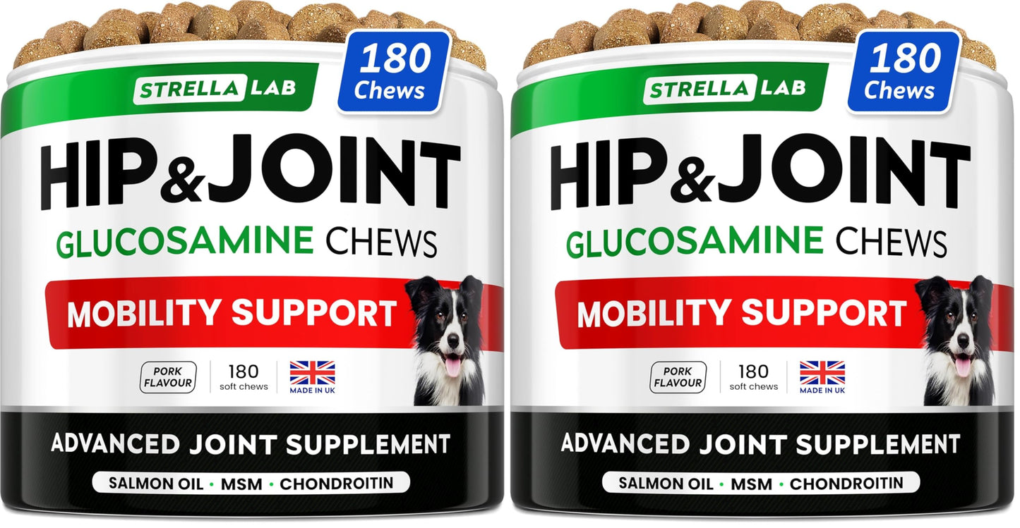 STRELLALAB – Treats Over Tablets! Advanced Dog Joint Supplement Chews – Hip & Joint Health Care with Glucosamine & Chondroitin – Made in UK – Senior & Adult - 120 Count