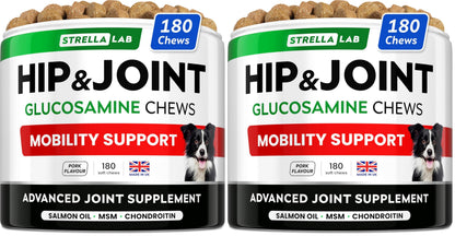 STRELLALAB – Treats Over Tablets! Advanced Dog Joint Supplement Chews – Hip & Joint Health Care with Glucosamine & Chondroitin – Made in UK – Senior & Adult - 120 Count