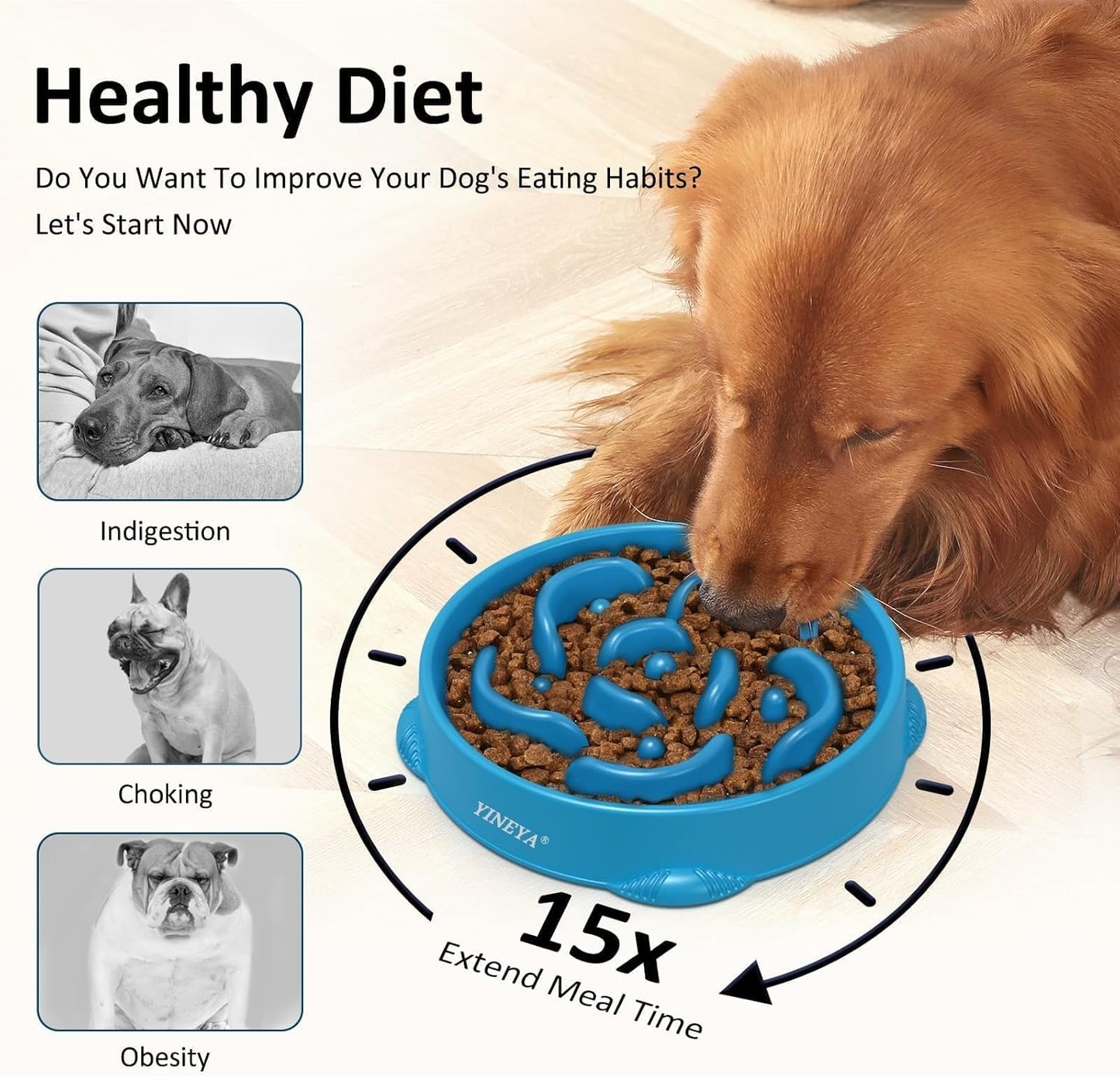 YINEYA 4 Cups Slow Feeder Dog Bowls Large Breed, Anti-Choking Pet Supplies, Maze Dog Food Bowl, Puzzle FeederThat Slow Down Eating