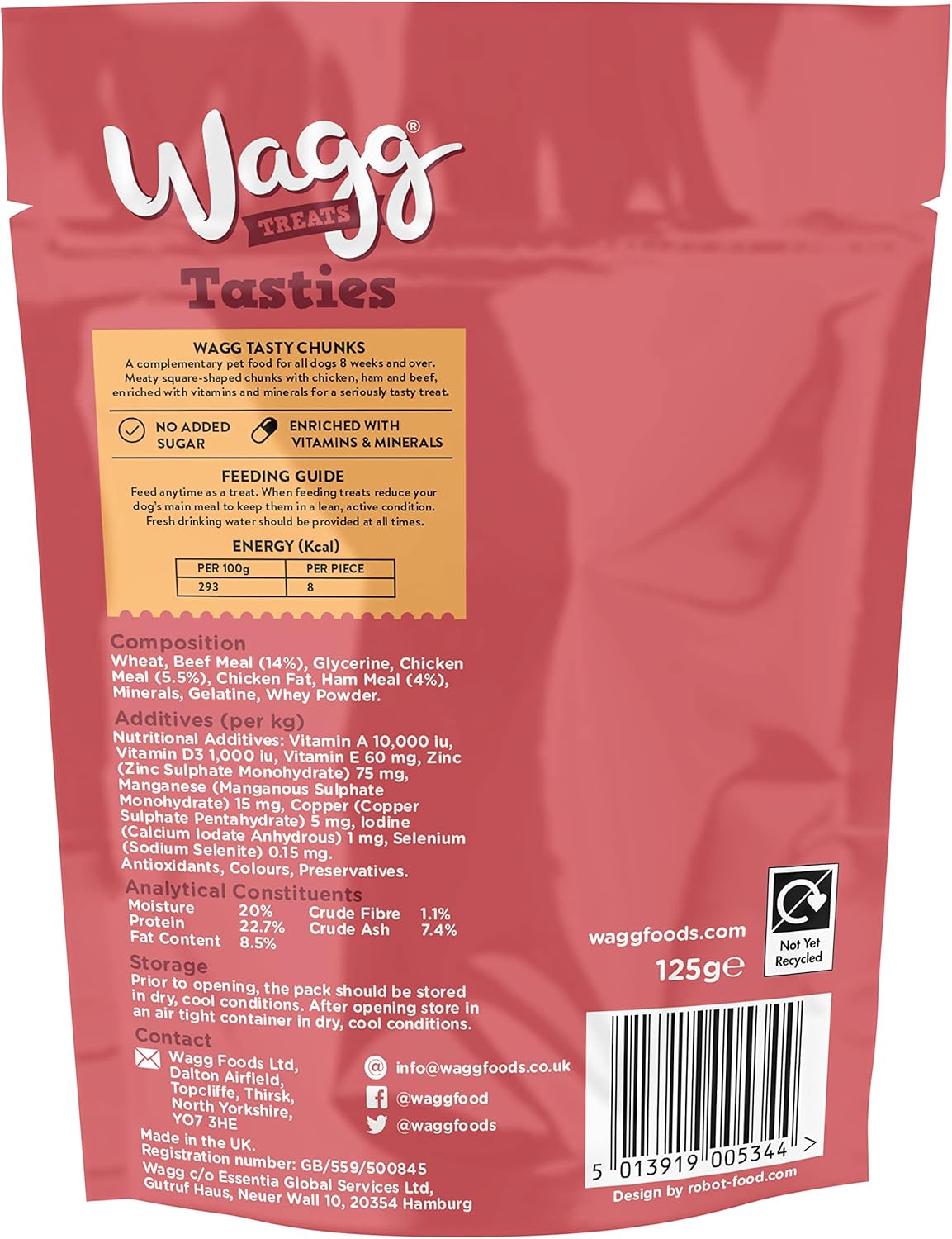 Wagg Tasties Tasty Chunks Chicken, Ham & Beef Dog Treats 125g (Pack of 7) - Oven Baked