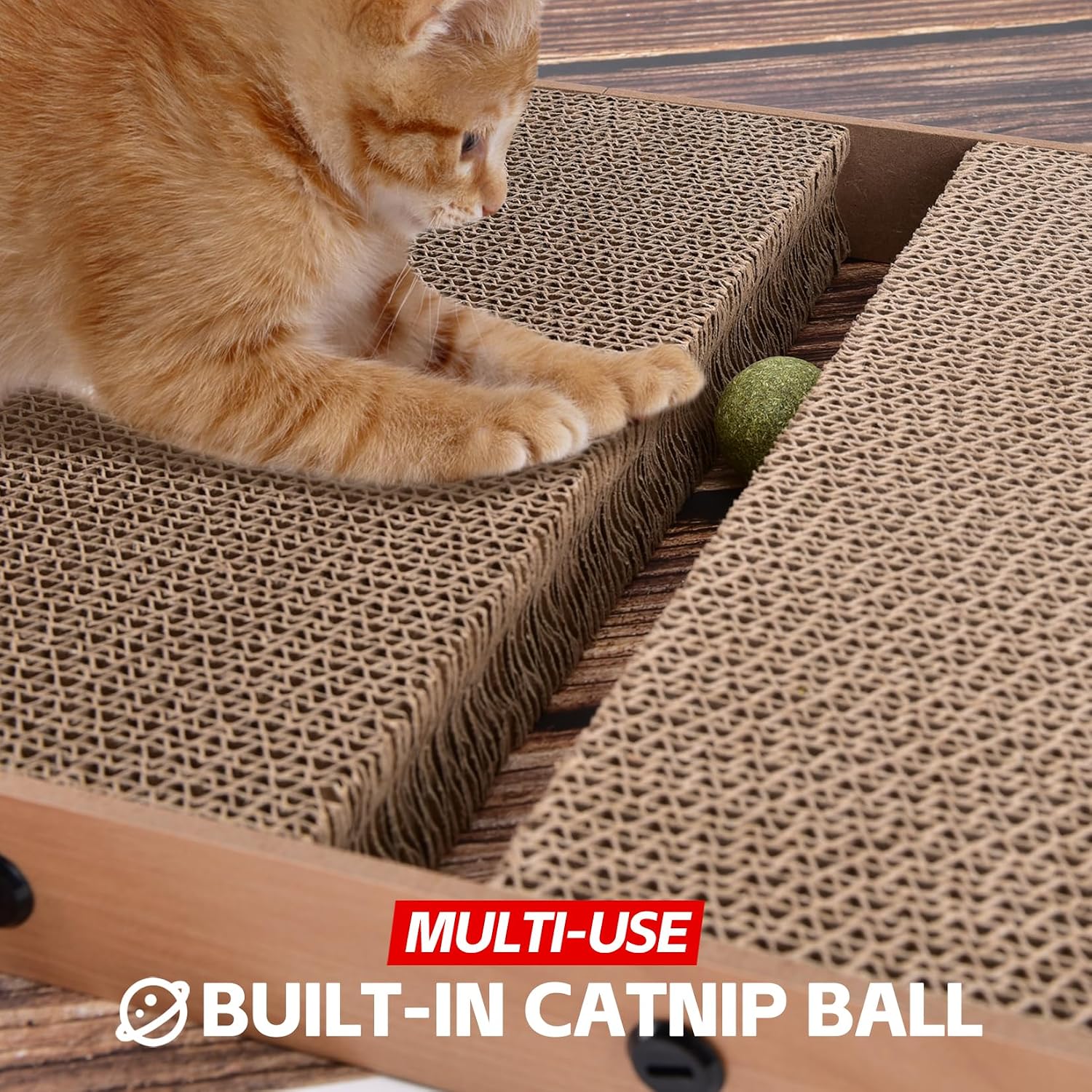 AUSCAT Cardboard Cat Scratcher, Vertical Scratching Board for Indoor Cats, 27.2 Inch/69 cm L Shaped Cat Scratchers with Two Build-In Toy Balls