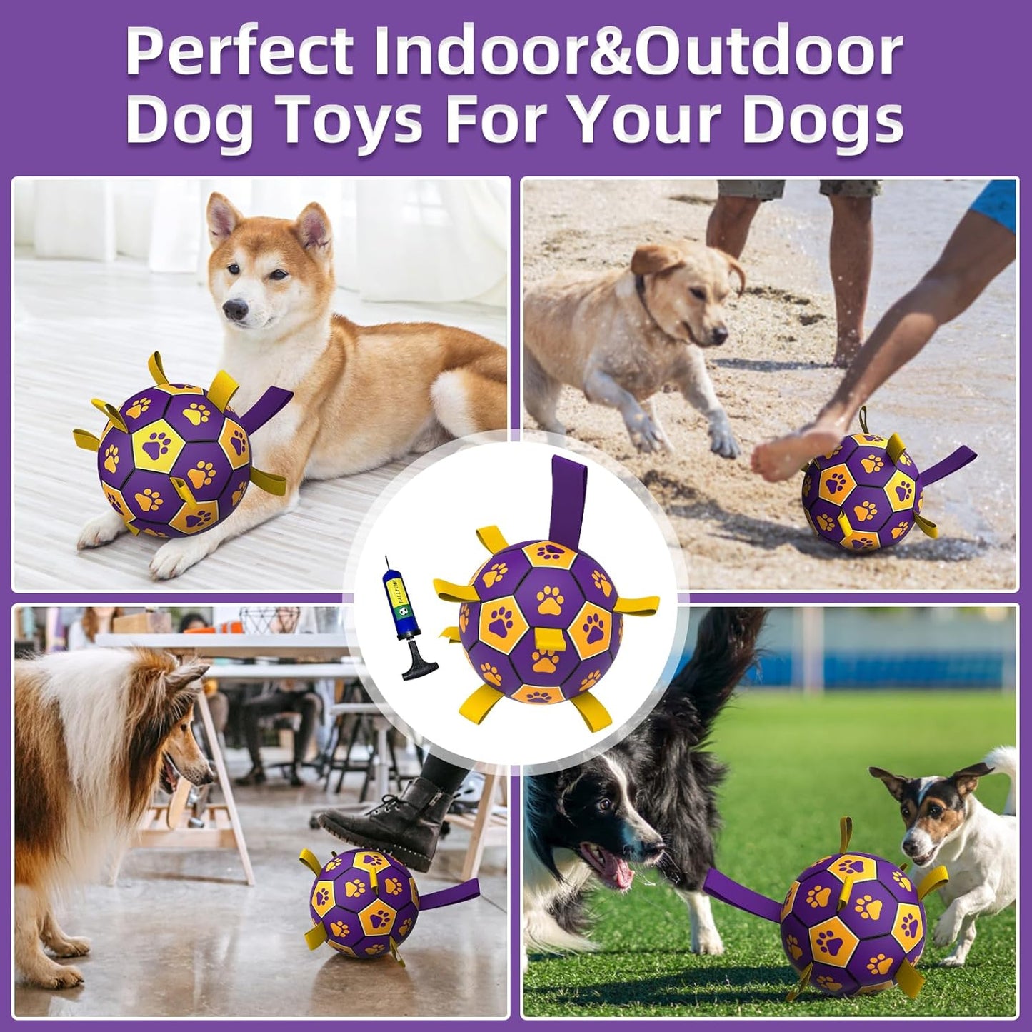 HETOO Interactive Dog Football Toys with Webbing, Durable Dog Balls for Small Medium Large Breed Dog Water Toy Indoor & Outdoor, Gift for Dogs (8 Inch)