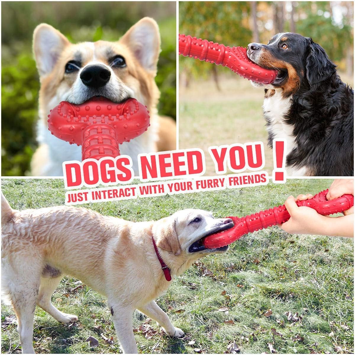 Feeko Large Breed Dog Toys - Indestructible Interactive Bone Toy, 15 Inch, Natural Rubber, Tooth Cleaning, Tug-of-war for Medium & Large Dogs