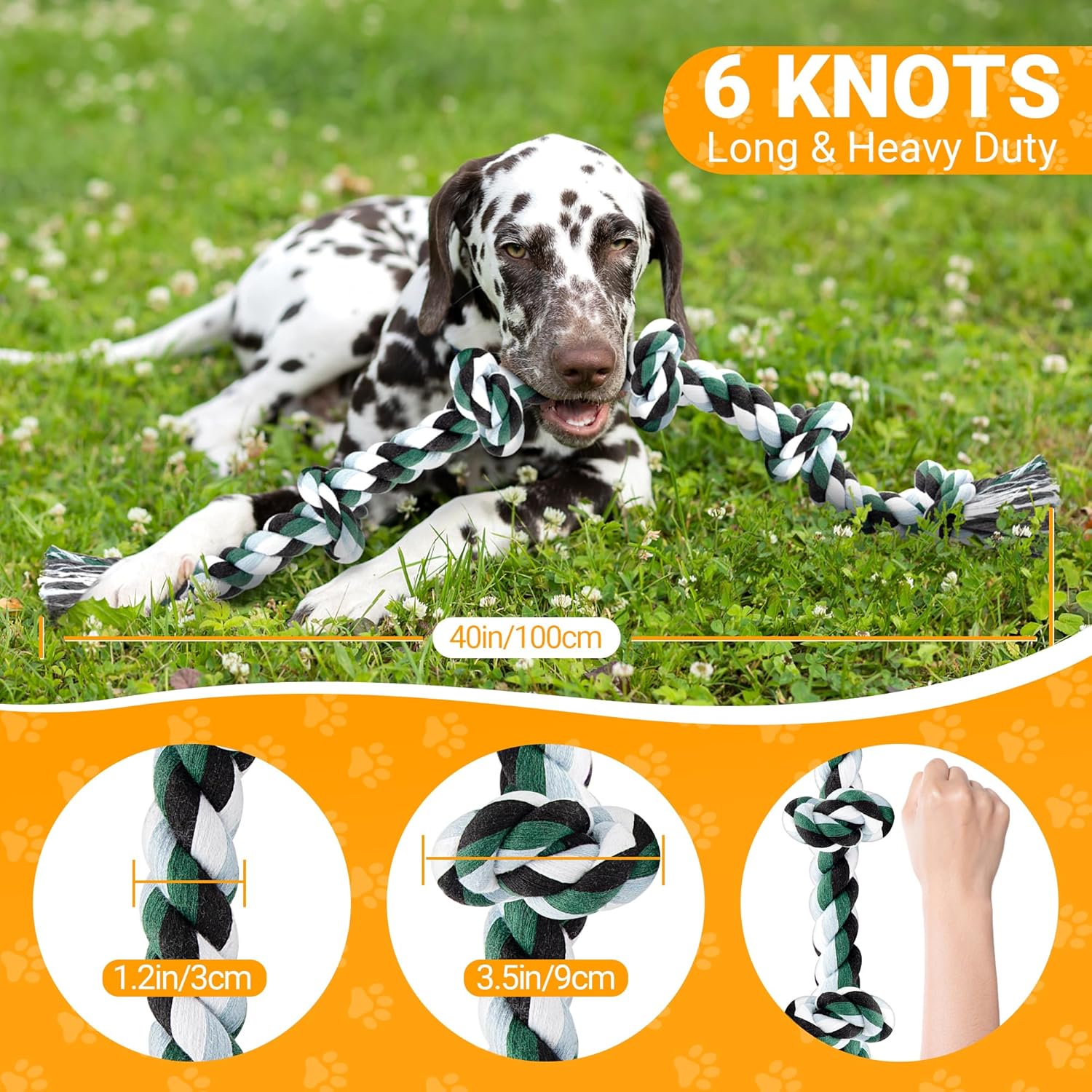 Ycozy XXL 6-Knot Dog Rope Toy for Large Dogs Aggressive Chewers 40in Heavy Duty Dog Teething Chew Toy Puppy Almost Durable Cotton