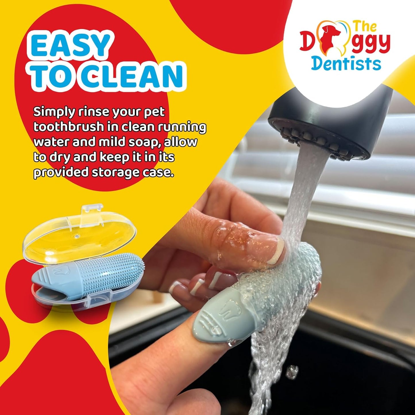 Dog & Cat Finger Toothbrush Pack (2) – 360° Silicone Pet Toothbrush with Protective Case – Perfect for Puppies, Tartar Removal, Bad Breath & Daily Pet Teeth Cleaning