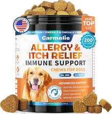 Carmelie Itchy Dog Skin Relief 200 Chews - Anti Itch Treats for Dogs - Omega 3 Probiotics for Dog - Itchy & Paw Licking Allergy Relief, Seasonal Allergies, Skin & Coat Support (Chicken)