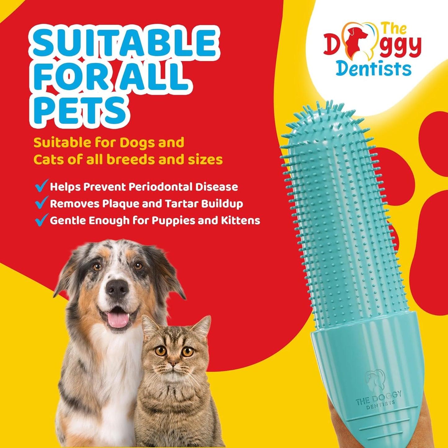 Dog & Cat Finger Toothbrush Pack (2) – 360° Silicone Pet Toothbrush with Protective Case – Perfect for Puppies, Tartar Removal, Bad Breath & Daily Pet Teeth Cleaning