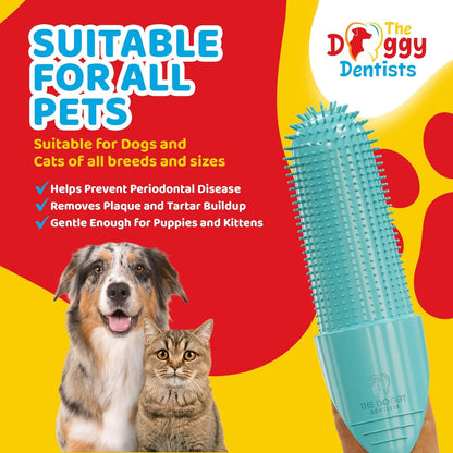 Dog & Cat Finger Toothbrush Pack (2) – 360° Silicone Pet Toothbrush with Protective Case – Perfect for Puppies, Tartar Removal, Bad Breath & Daily Pet Teeth Cleaning