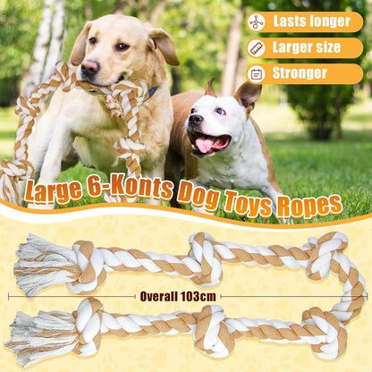 Large Dog Rope Toys For Aggressive Chewers, Size 105 cm, 6 Knot Tough Rope Chew Toys For Large Dogs, Indestructible 100% Non-Dye Cotton Rope For Large Breed Dog, Dogs Teething Chew Tug Toy
