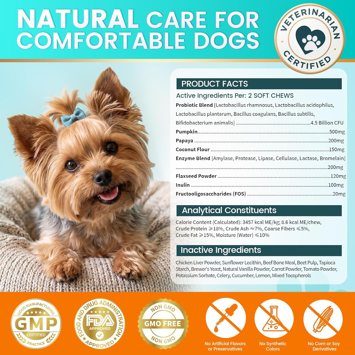 Carmelie Probiotics for Dogs, 200 Soft Chews Digestive Probiotics & Enzymes for Gut Health with Pumpkin, Fibre for Dogs Anti Diarrhea, Upset Stomach, Gas Relief, Itchy Skin & Immune Support (Chicken)