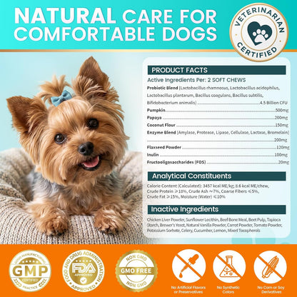 Carmelie Probiotics for Dogs, 200 Soft Chews Digestive Probiotics & Enzymes for Gut Health with Pumpkin, Fibre for Dogs Anti Diarrhea, Upset Stomach, Gas Relief, Itchy Skin & Immune Support (Chicken)