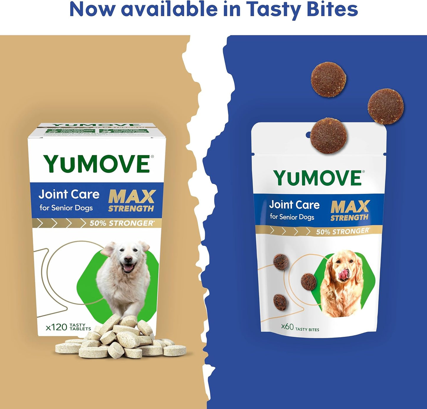 YuMOVE Max Strength Joint Supplement, Hip & Joint Aid with Glucosamine, Chondroitin, Green Lipped Mussel, Aged 8+, 60 Chews | Unflavoured