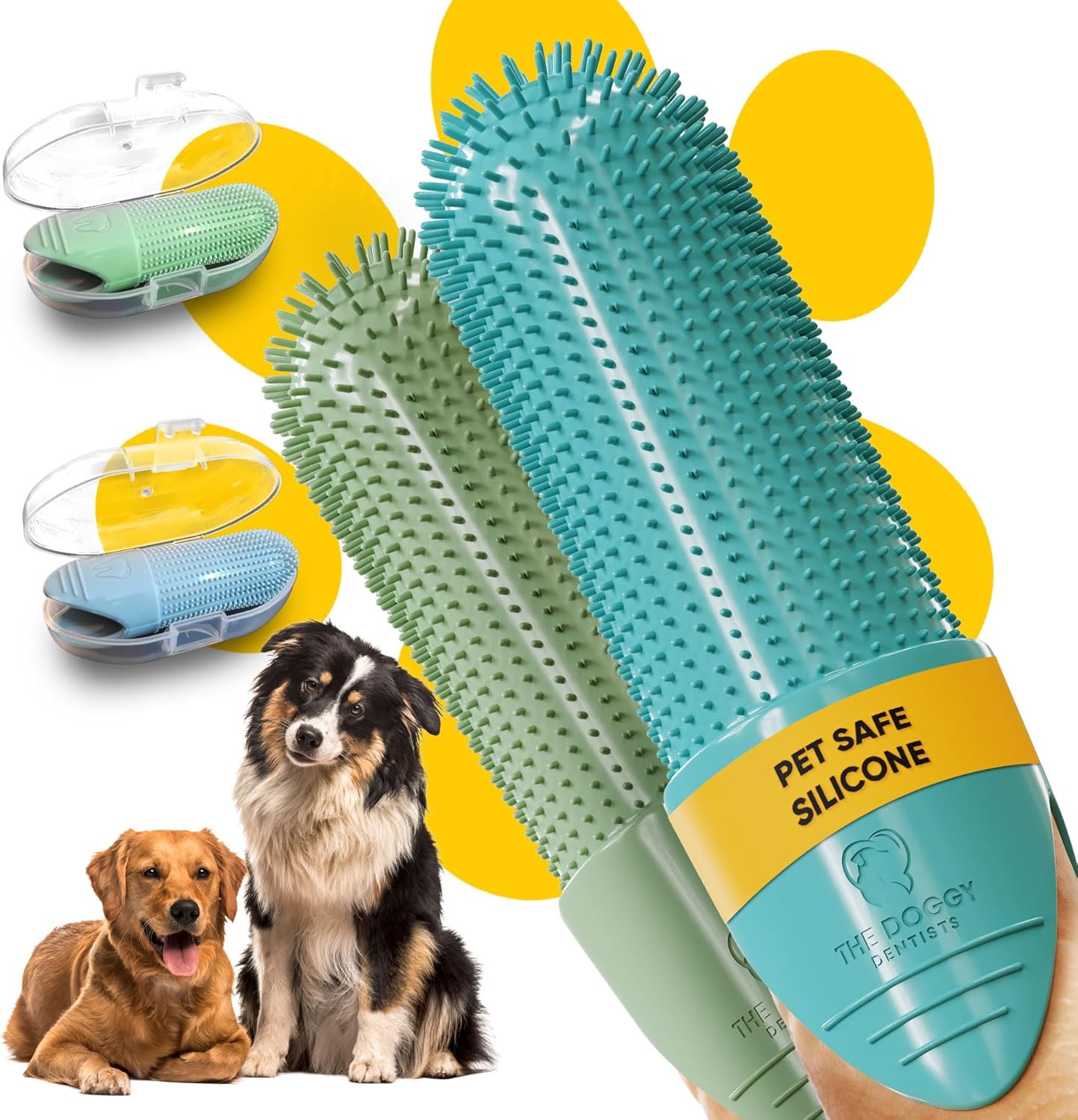 Dog & Cat Finger Toothbrush Pack (2) – 360° Silicone Pet Toothbrush with Protective Case – Perfect for Puppies, Tartar Removal, Bad Breath & Daily Pet Teeth Cleaning