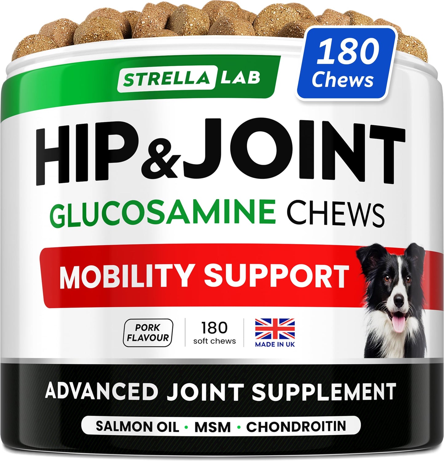 STRELLALAB – Treats Over Tablets! Advanced Dog Joint Supplement Chews – Hip & Joint Health Care with Glucosamine & Chondroitin – Made in UK – Senior & Adult - 120 Count