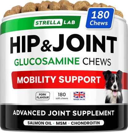 STRELLALAB – Treats Over Tablets! Advanced Dog Joint Supplement Chews – Hip & Joint Health Care with Glucosamine & Chondroitin – Made in UK – Senior & Adult - 120 Count