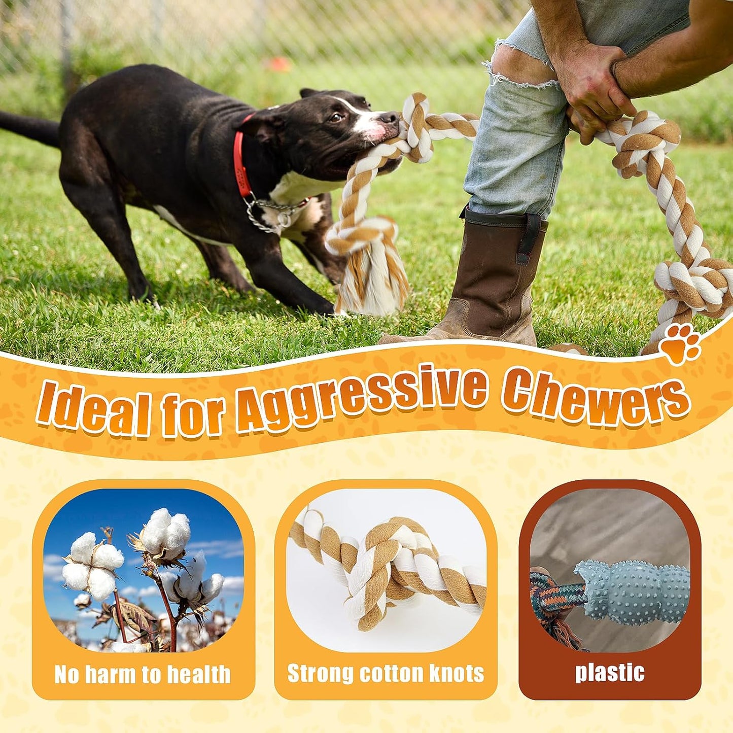 Large Dog Rope Toys For Aggressive Chewers, Size 105 cm, 6 Knot Tough Rope Chew Toys For Large Dogs, Indestructible 100% Non-Dye Cotton Rope For Large Breed Dog, Dogs Teething Chew Tug Toy