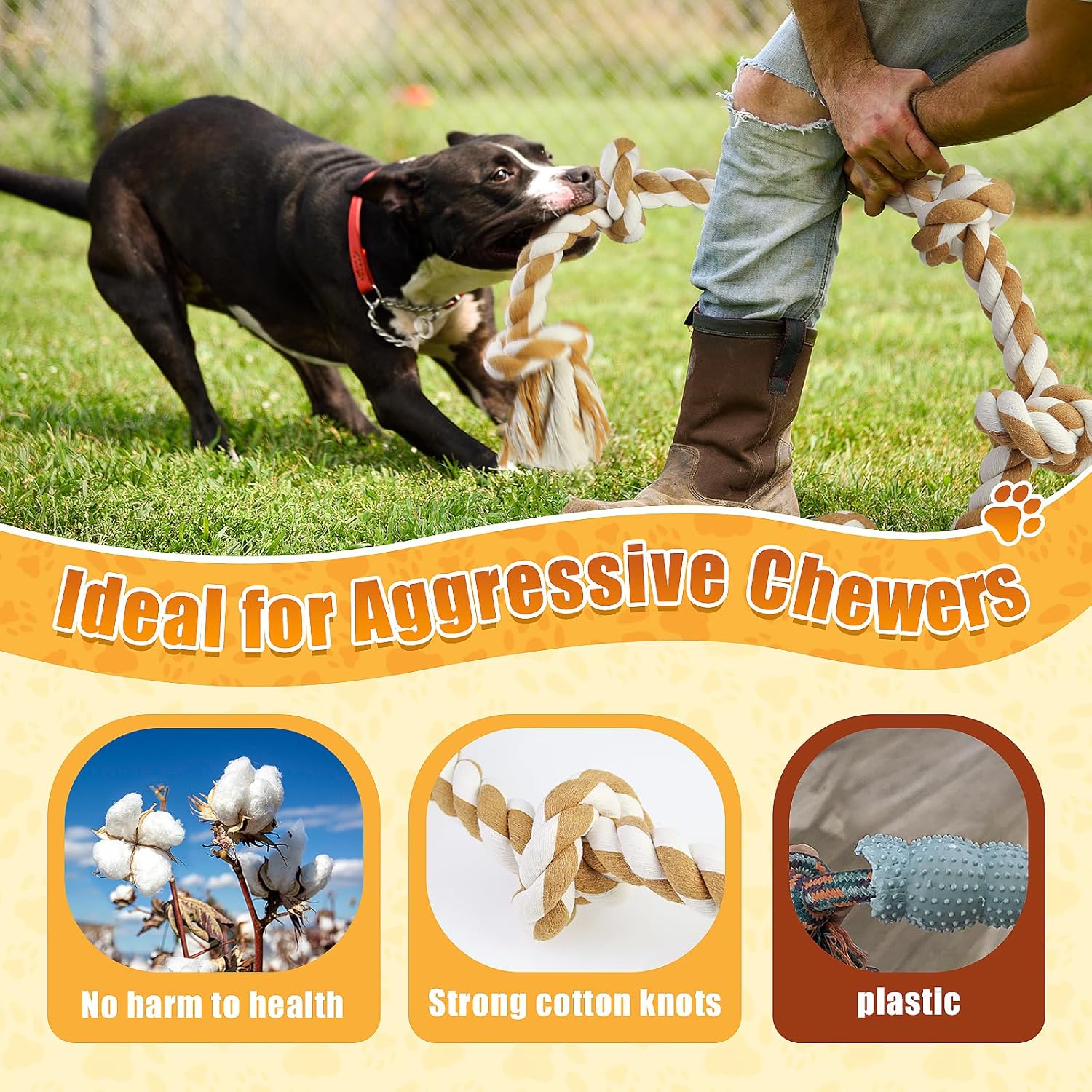 Large Dog Rope Toys For Aggressive Chewers, Size 105 cm, 6 Knot Tough Rope Chew Toys For Large Dogs, Indestructible 100% Non-Dye Cotton Rope For Large Breed Dog, Dogs Teething Chew Tug Toy