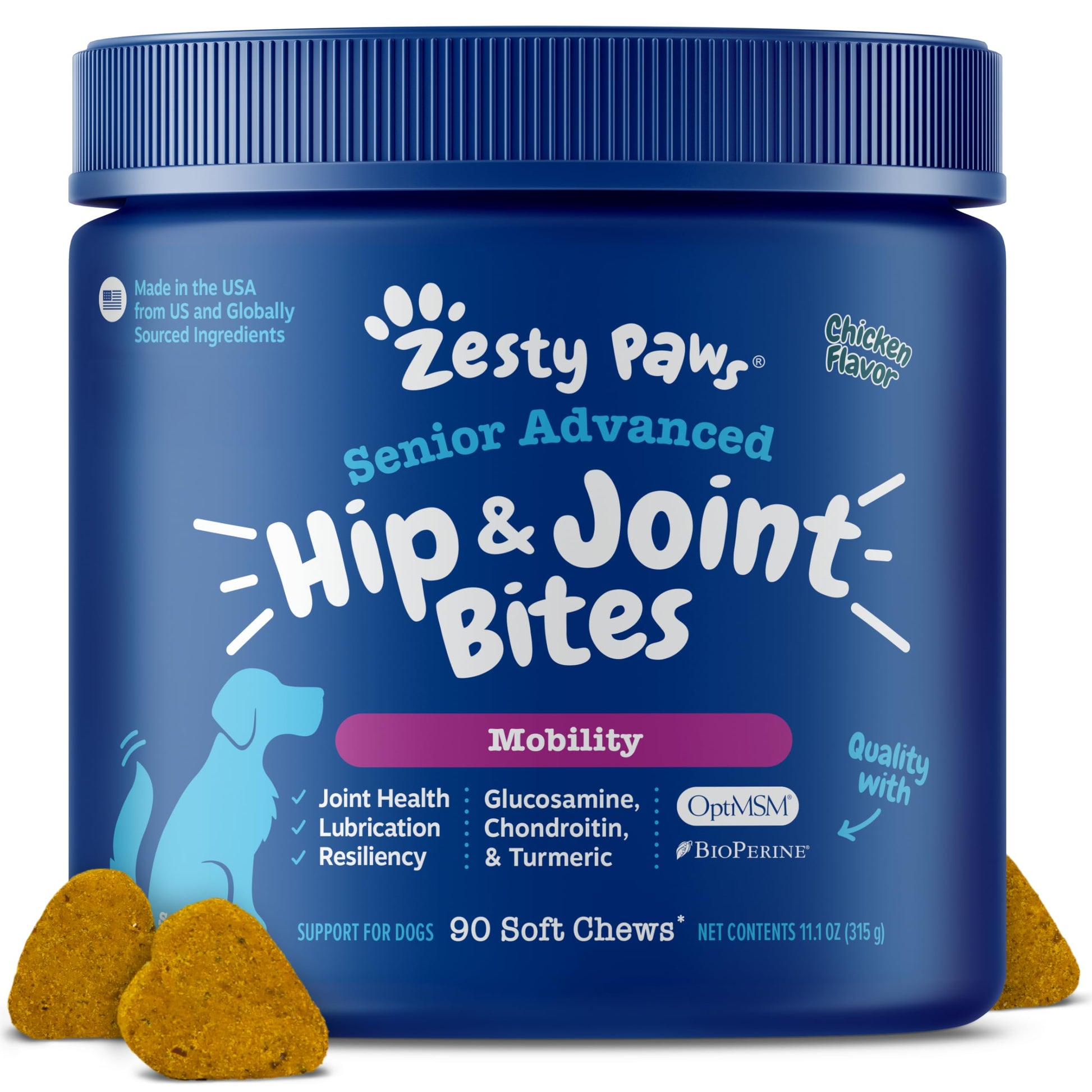 Zesty Paws Hip & Joint Chews for Dogs | Supports Joint Flexibility, Mobility, Healthy Cartilage & Helps Soothe Stiff Joints | With Glucosamine, Chondroitin, Green-Lipped Mussel | Daily Use | 90 Chews