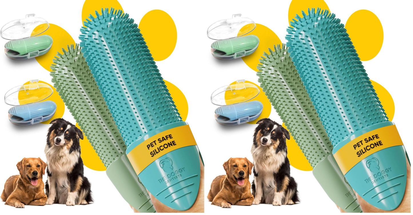 Dog & Cat Finger Toothbrush Pack (2) – 360° Silicone Pet Toothbrush with Protective Case – Perfect for Puppies, Tartar Removal, Bad Breath & Daily Pet Teeth Cleaning