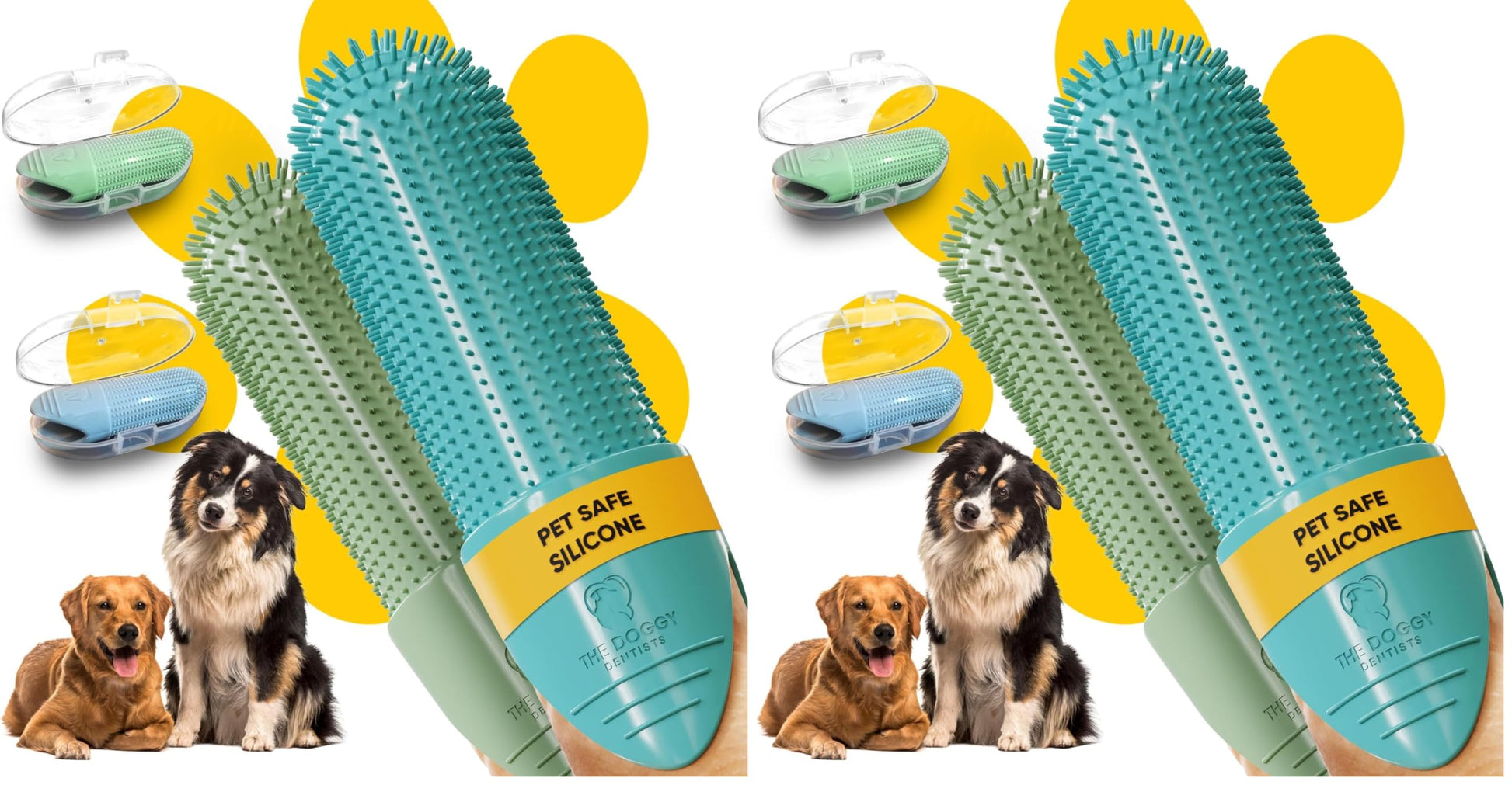 Dog & Cat Finger Toothbrush Pack (2) – 360° Silicone Pet Toothbrush with Protective Case – Perfect for Puppies, Tartar Removal, Bad Breath & Daily Pet Teeth Cleaning