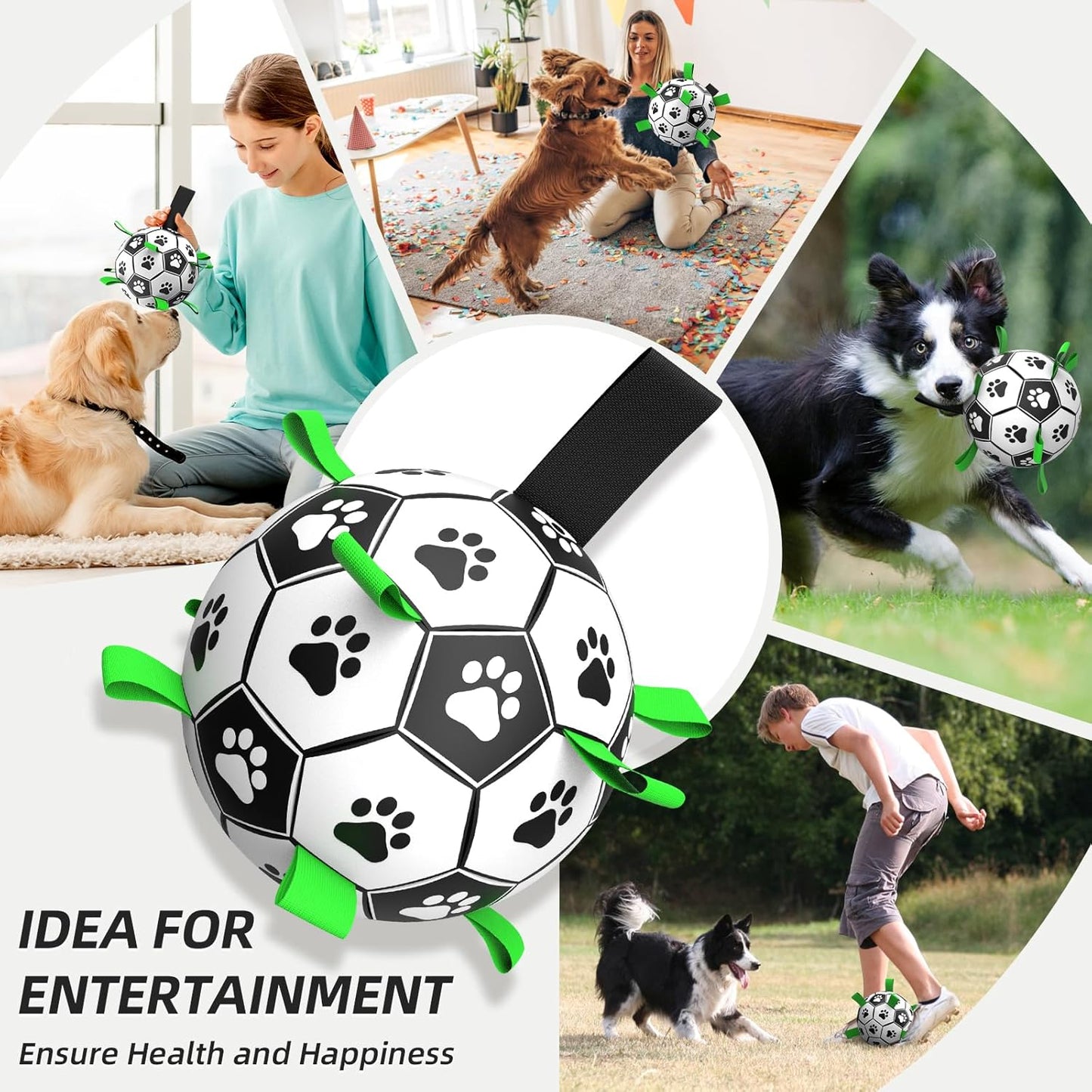 HETOO Dog Balls, Dog Football Toys with Webbing, Interactive Dog Ball Toys for Touring, Durable High Bounce Floating Dog Toy Balls for Dog Birthday Gifts Indoor & Outdoor Medium (6 Inch)