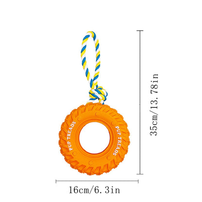 Dog Chew Toy With Rubber Tire & Tug Of War Rope For Medium Large Dogs Aggressive Chewers, Interactive Fetch Play Treat Dispenser Pull Toys