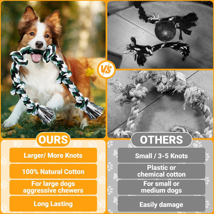 Ycozy XXL 6-Knot Dog Rope Toy for Large Dogs Aggressive Chewers 40in Heavy Duty Dog Teething Chew Toy Puppy Almost Durable Cotton