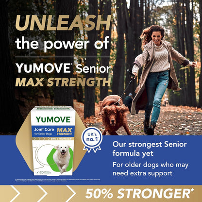 YuMOVE Max Strength Joint Supplement for Senior Dogs, Joint Care with Glucosamine, Chondroitin and Green Lipped Mussel, Age 8+, 120 Tablets