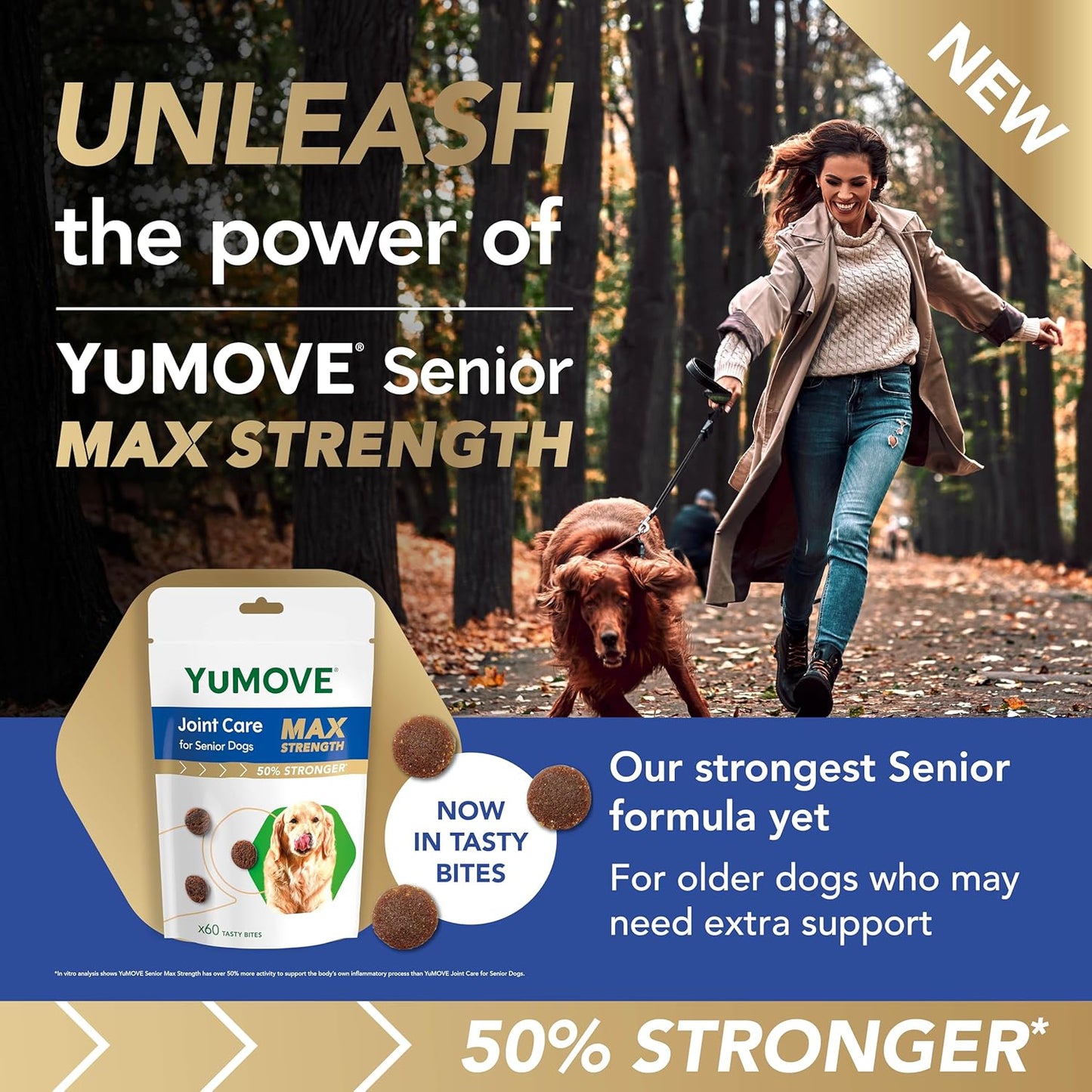 YuMOVE Max Strength Joint Supplement, Hip & Joint Aid with Glucosamine, Chondroitin, Green Lipped Mussel, Aged 8+, 60 Chews | Unflavoured