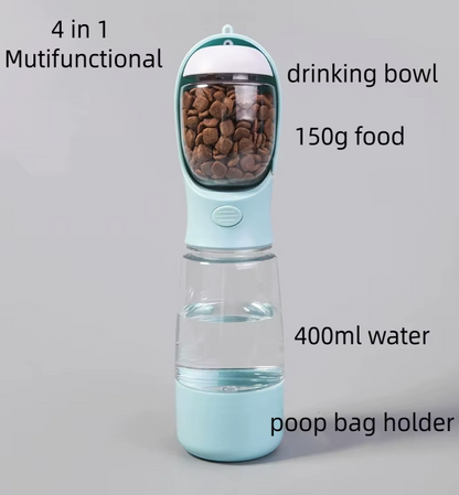 4 in 1 Pet Outdoor Travel Walking 400ml Pet Dog Water Food Plastic Portable Drinking Feeder Cup Bottle with Poop Bag Holder