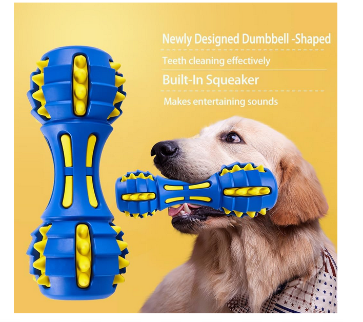 The Pet Monty Dumbbell Chewer – Squeaky Rubber Dog Toy in Ocean Blue and Black