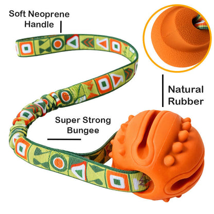 Interactive Dog Toy Natural Rubber Ball Textured Teeth Cleaning Elastic Bungee Strap Bonding With Owner for All Breeds