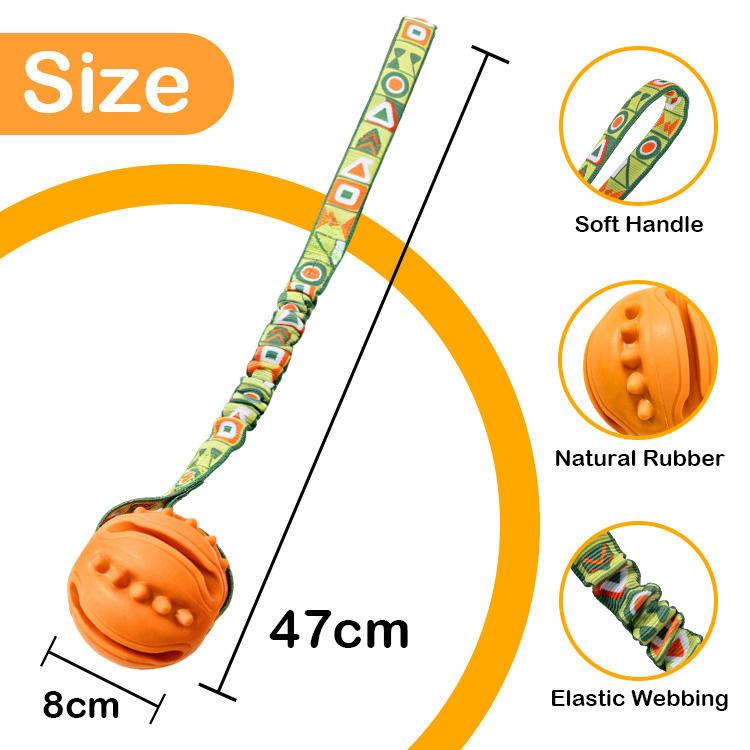 Interactive Dog Toy Natural Rubber Ball Textured Teeth Cleaning Elastic Bungee Strap Bonding With Owner for All Breeds