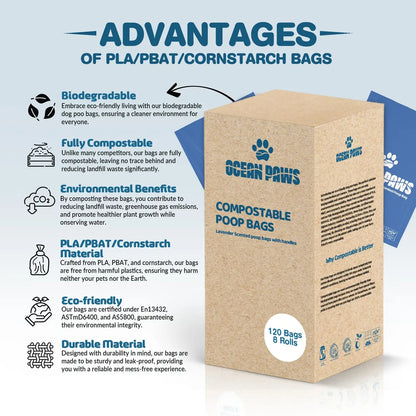 Compostable Dog Poo Bags 8 Rolls (120 Bags)