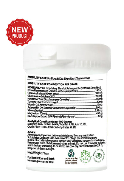 Mobility Care for Dogs, Cats, Puppies & Kittens – 50g powder with 1/2g scoop